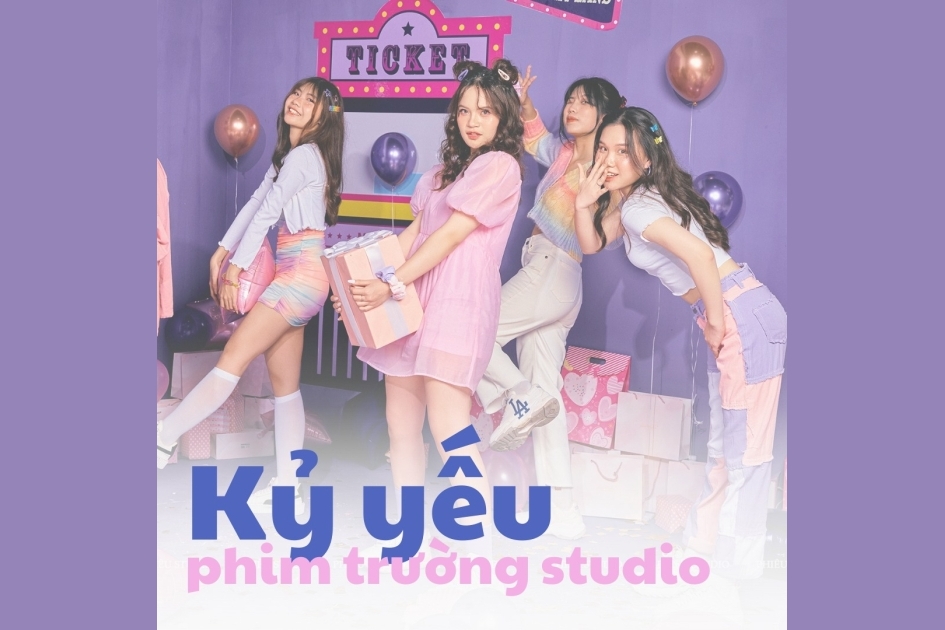 Chuẩn bị cho buổi chụp kỷ yếu tại phim trường studio 